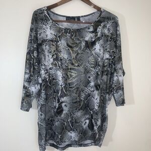 Attitudes by Renee‎ Womens Top Large Snakeprint Metallic Tunic Stretch Mob Wife